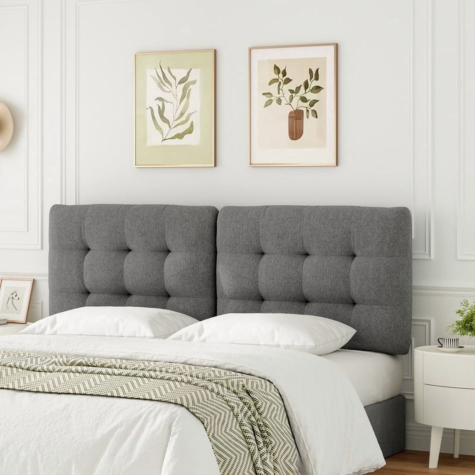 Someet Upholstered Headboard for King Size, Adjustable Height Headboard, Modern Button Tufting Solid Wood Headboard, Gray