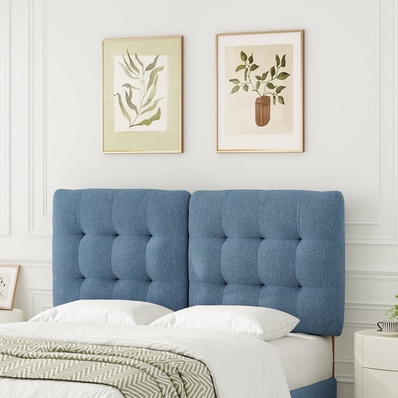 Someet Upholstered Headboard for Queen Size, Adjustable Height Headboard, Modern Button Tufting Solid Wood Headboard, Blue