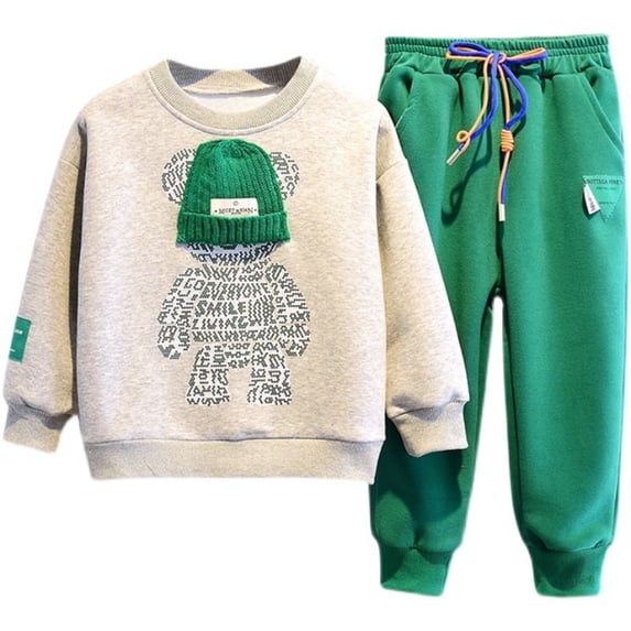 Somenie 3D Beanie Decor Sweatshirt Joggers Outfits for Boys and Girls,Toddler and Infant Crew Neck Outfit,Hoodies Clothing Set,Size 2T,Gray Color