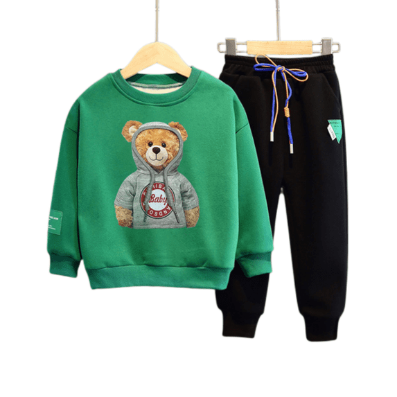 Somenie 3D Beanie Decor Sweatshirt Joggers Outfits for Boys and Girls,Toddler and Infant Crew Neck Outfit,Hoodies Clothing Set,Size 3T,Green Color