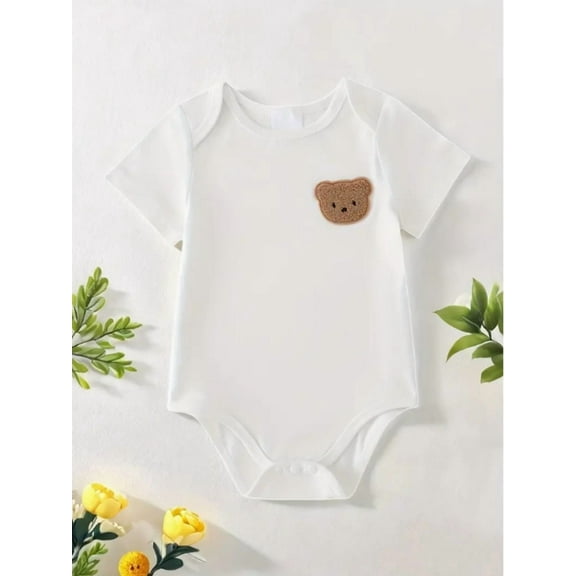 Somenie Baby Bear Romper - Short-Sleeve Soft Outfit with Bear Buttons, Snap Closure, Loose Fit - Unisex Newborn Gift