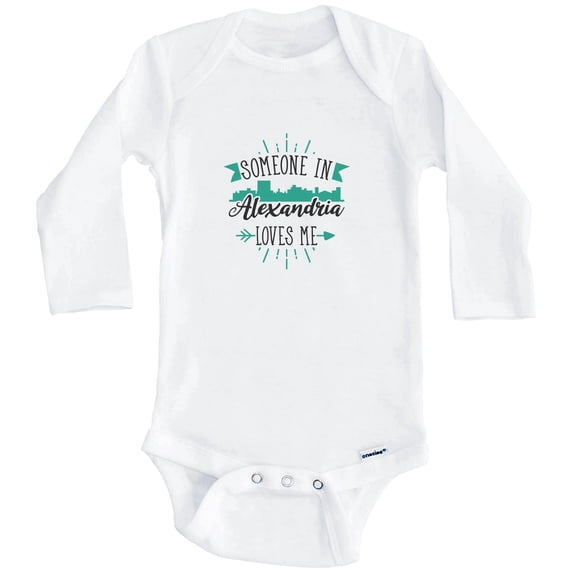 Someone In Alexandria Loves Me Alexandria LA Skyline One Piece Baby Bodysuit (Long Sleeve), 3-6 Months White