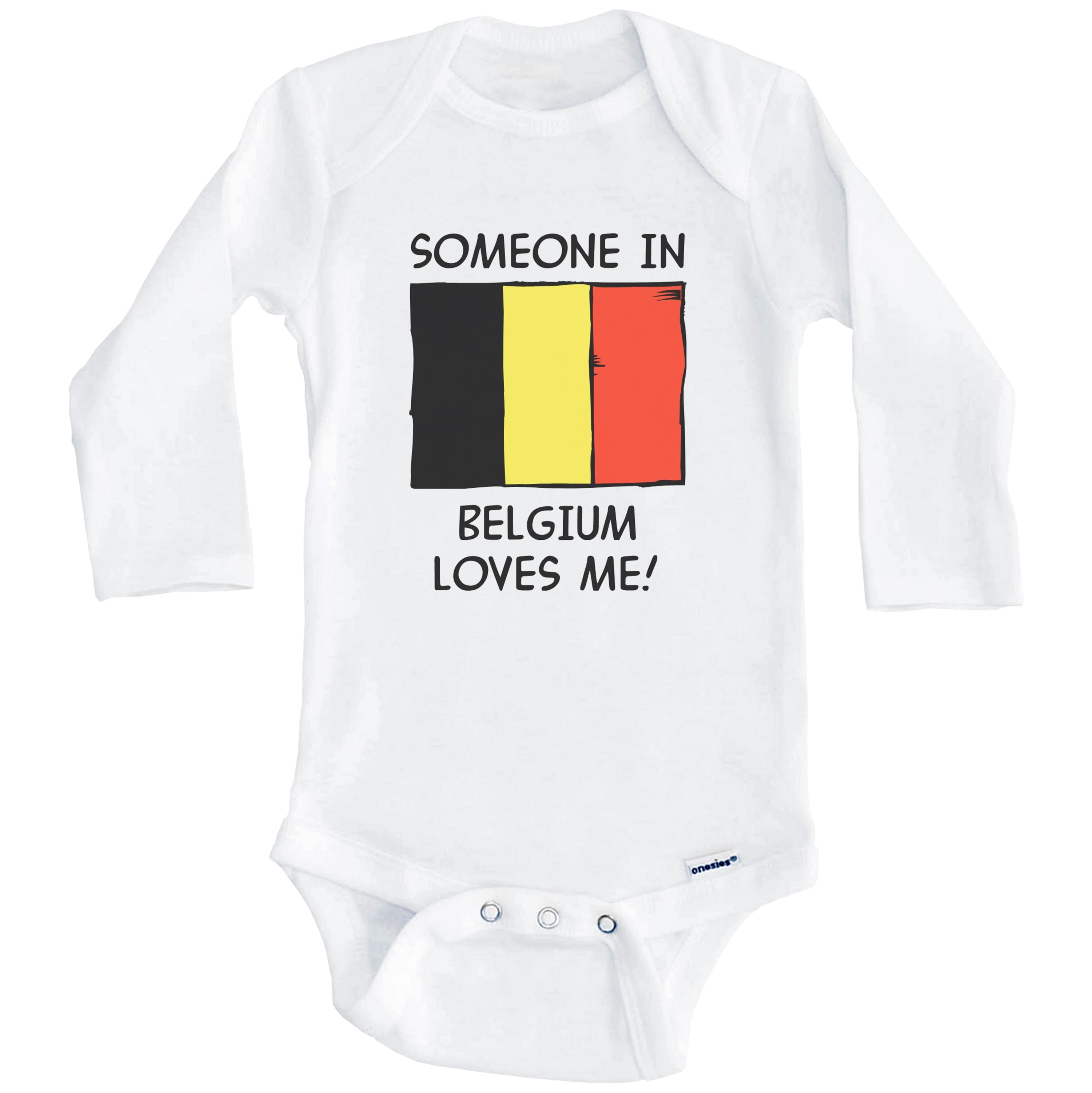 Someone In Belgium Loves Me Belgian Flag One Piece Baby Bodysuit (Long Sleeve), 3-6 Months White
