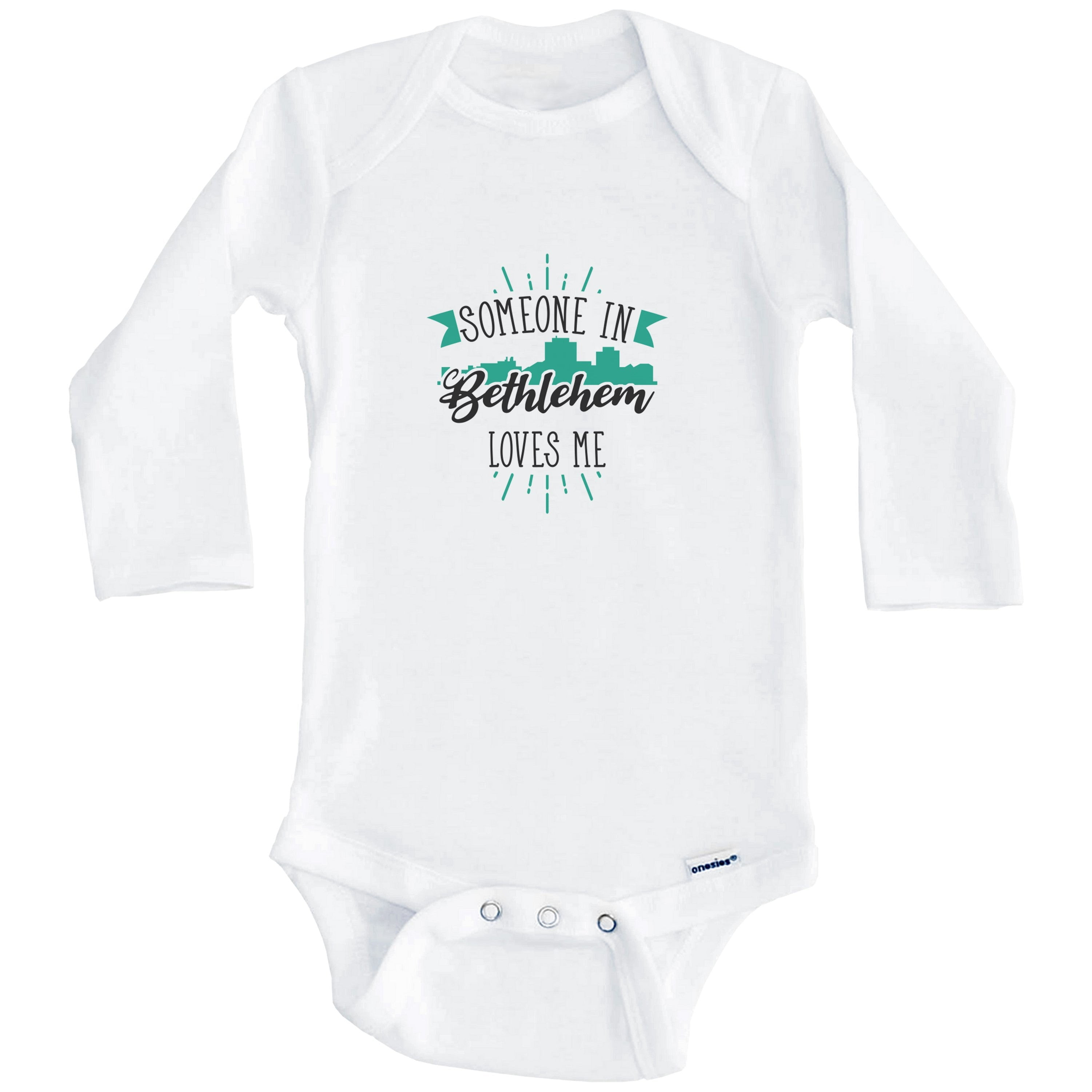 Someone In Bethlehem Loves Me Bethlehem PA Skyline One Piece Baby Bodysuit (Long Sleeve), 0-3 Months White