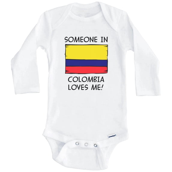 Someone In Colombia Loves Me Colombian Flag One Piece Baby Bodysuit (Long Sleeve), 3-6 Months White