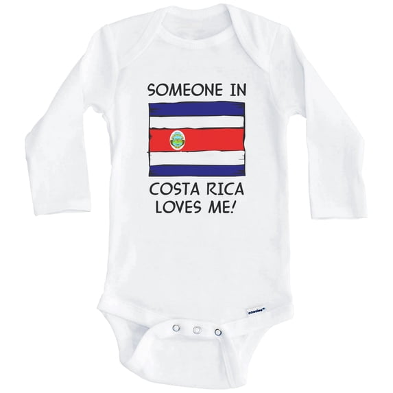 Someone In Costa Rica Loves Me Costa Rican Flag One Piece Baby Bodysuit (Long Sleeve), 0-3 Months White