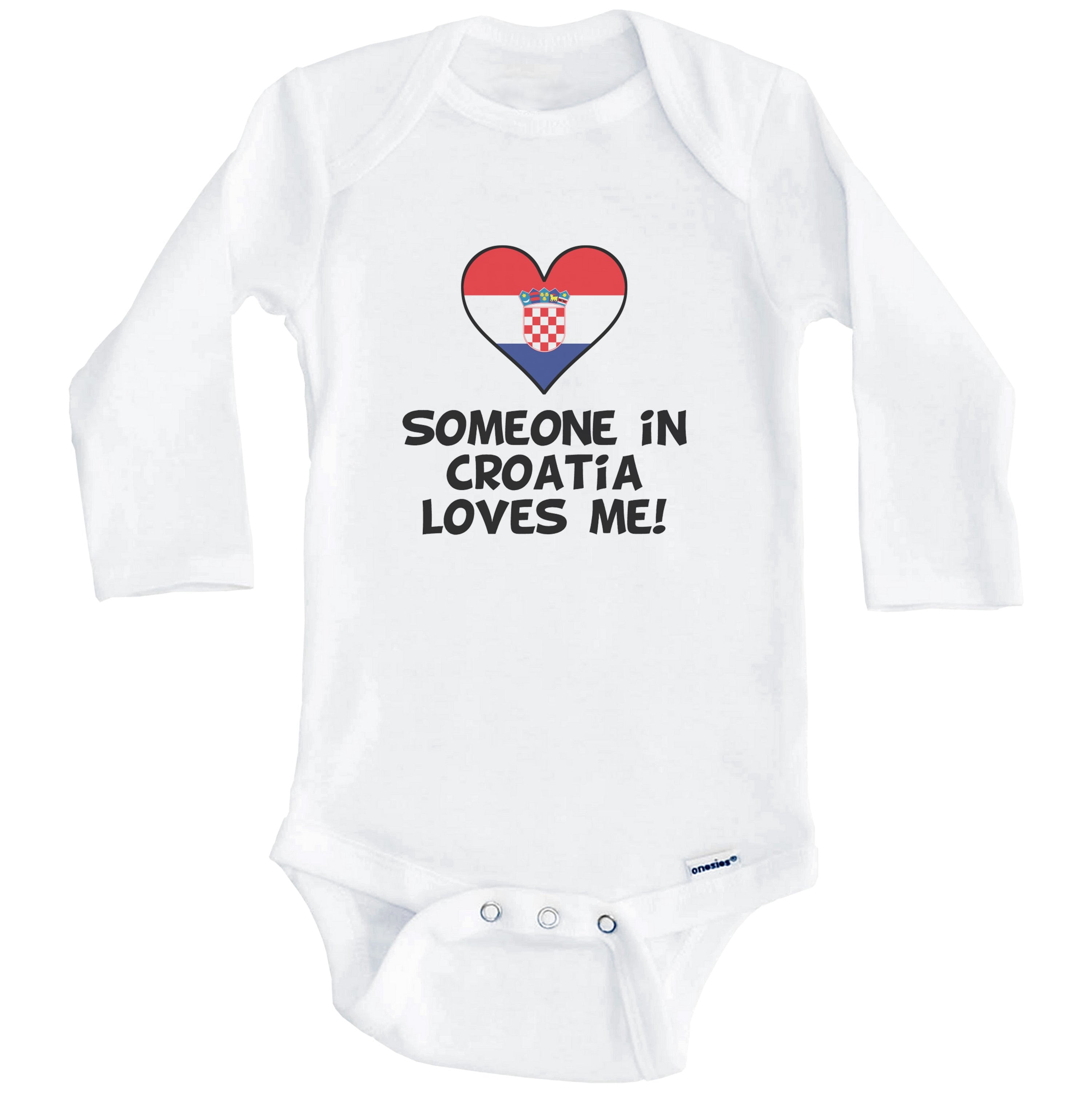 Someone In Croatia Loves Me Croatian Flag Heart One Piece Baby Bodysuit (Long Sleeve), 0-3 Months White