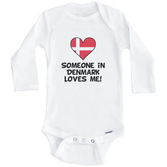Someone In Denmark Loves Me Danish Flag Heart One Piece Baby Bodysuit (Long Sleeve), 0-3 Months White