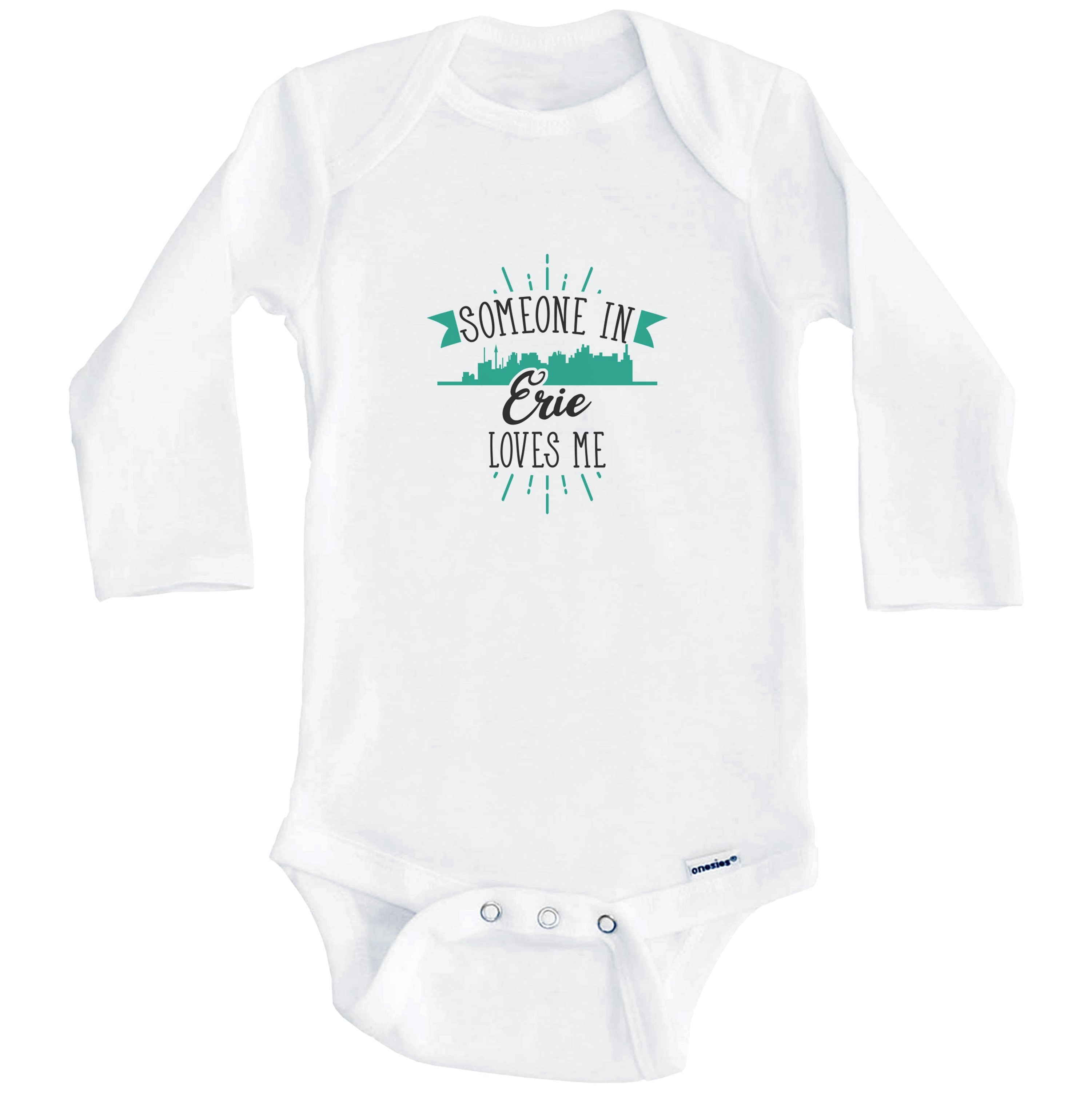 Someone In Erie Loves Me Erie PA Skyline One Piece Baby Bodysuit (Long Sleeve), 6-9 Months White