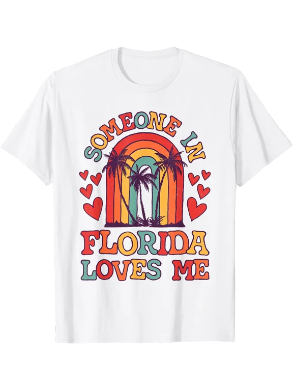 Someone In Florida Loves Me Fl State Rainbow Palm Tree T-Shirt, Vintage T-Shirt