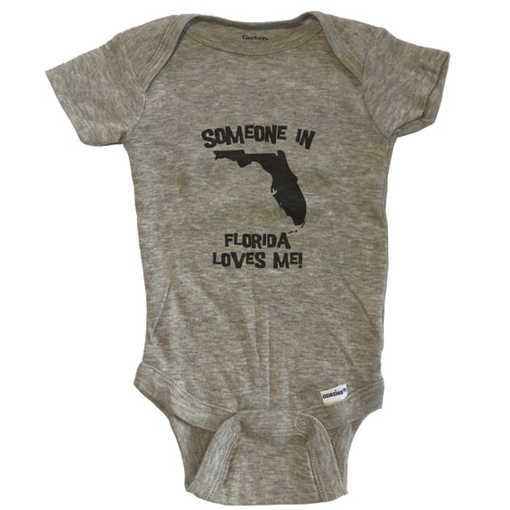 Someone In Florida Loves Me State Silhouette Cute Baby Bodysuit - One Piece Baby Bodysuit - Grey