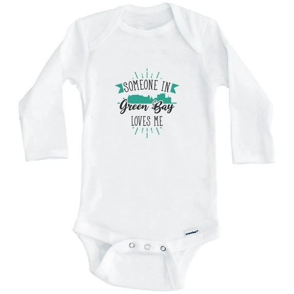 Someone In Green Bay Loves Me Green Bay WI Skyline One Piece Baby Bodysuit (Long Sleeve), 3-6 Months White