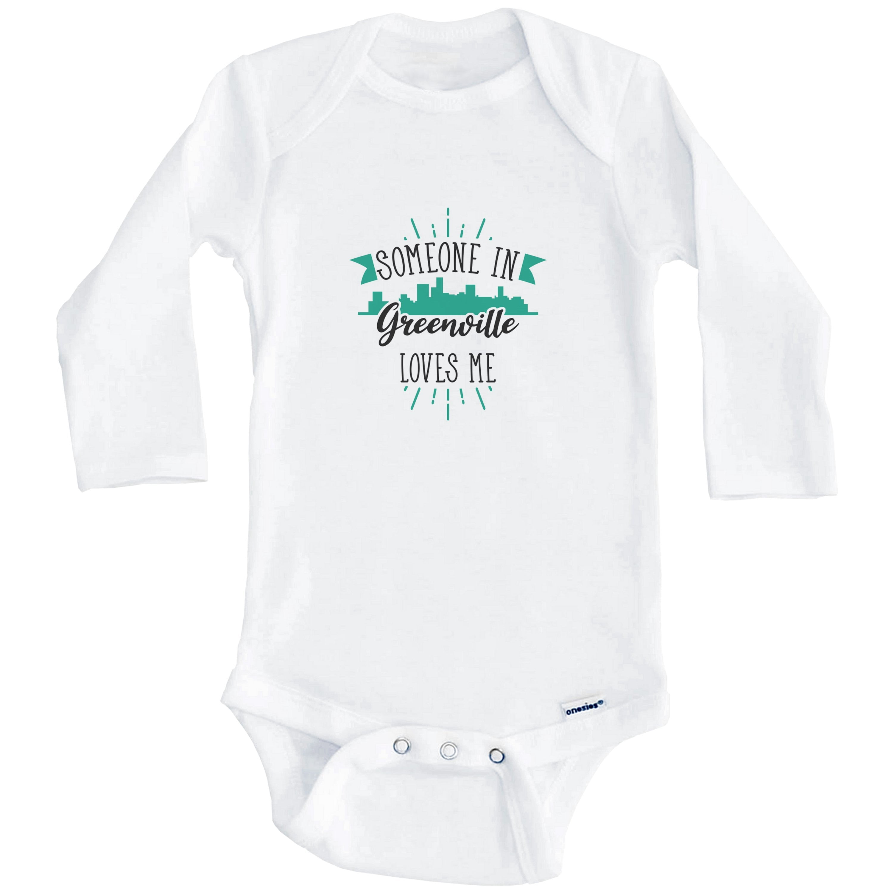 Someone In Greenville Loves Me Greenville SC Skyline One Piece Baby Bodysuit (Long Sleeve), 6-9 Months White