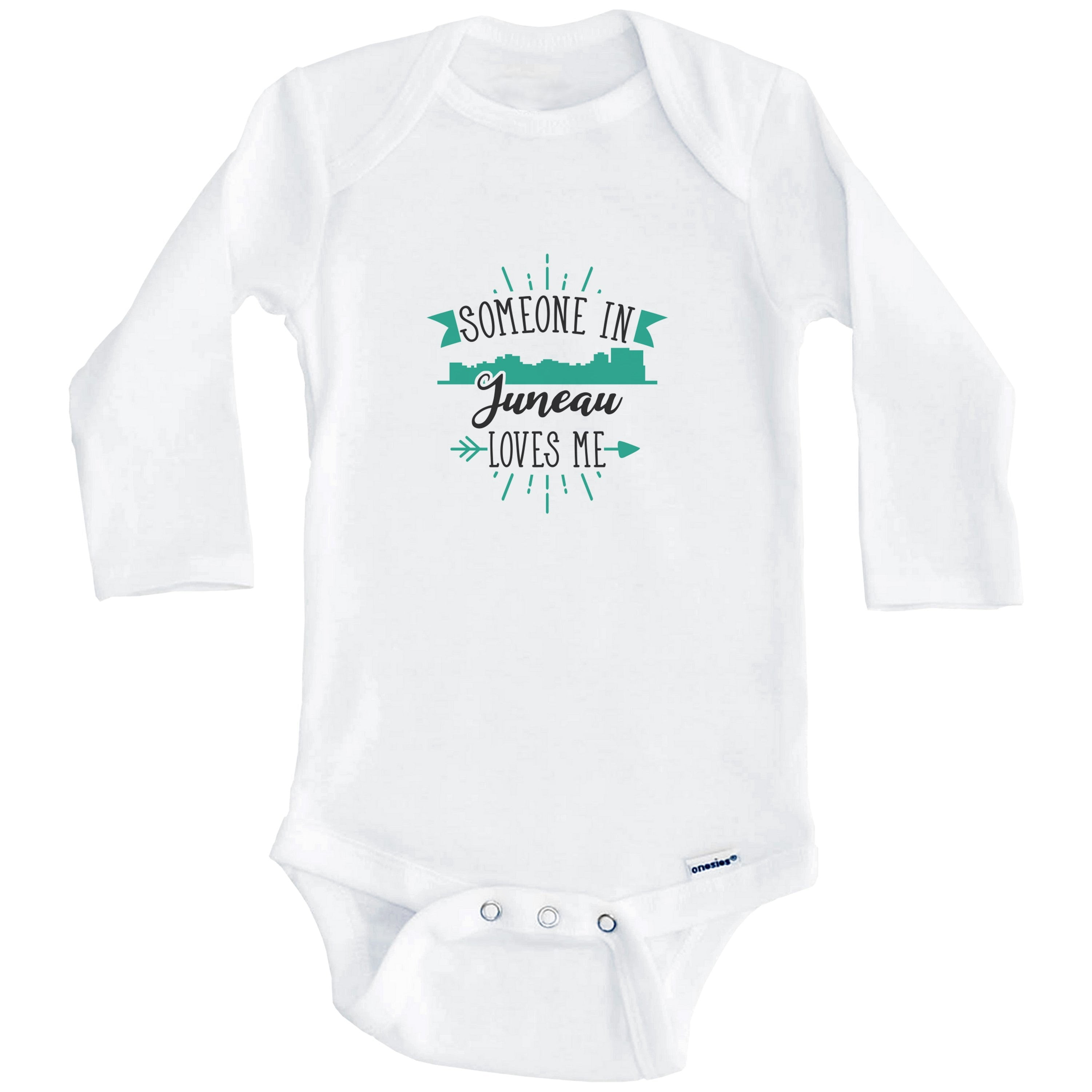 Someone In Juneau Loves Me Juneau AK Skyline One Piece Baby Bodysuit (Long Sleeve), 6-9 Months White