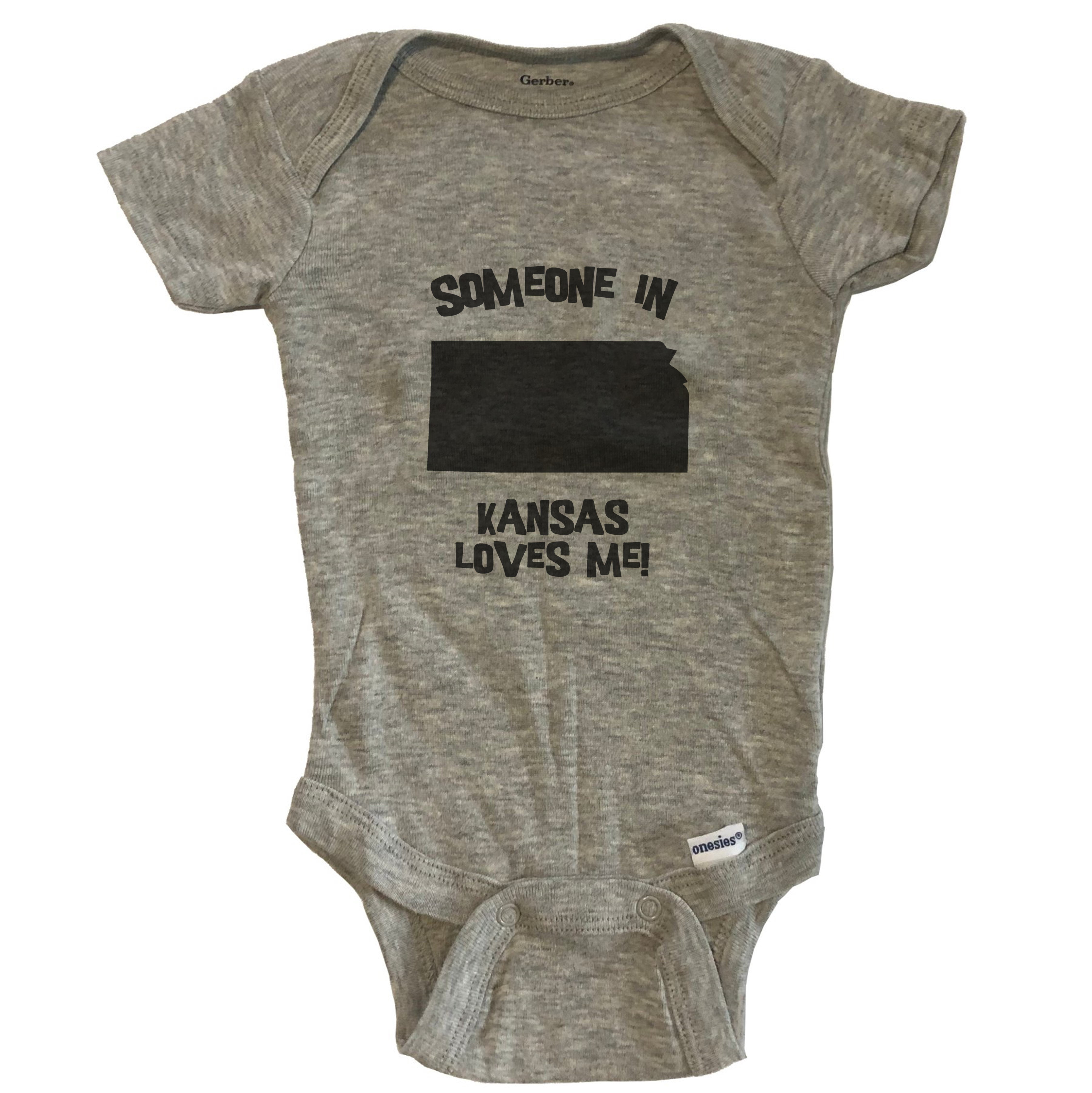 Someone In Kansas Loves Me State Silhouette Cute Baby Bodysuit - One Piece Baby Bodysuit - Grey