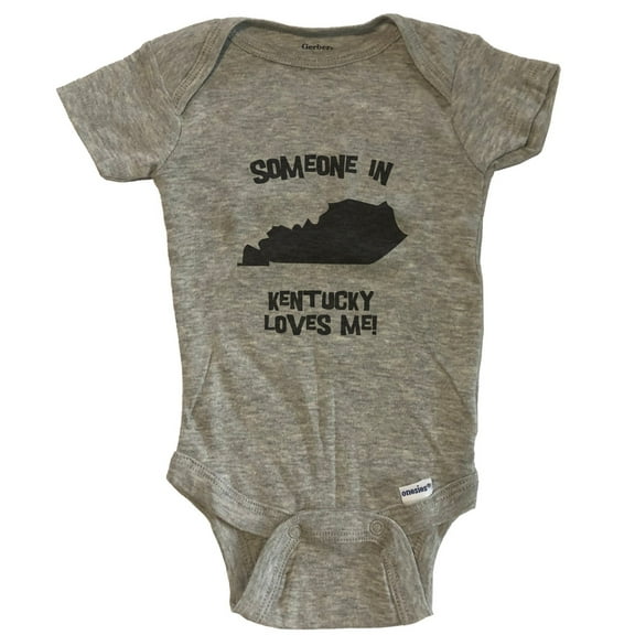 Someone In Kentucky Loves Me State Silhouette Cute Baby Bodysuit - One Piece Baby Bodysuit - Grey