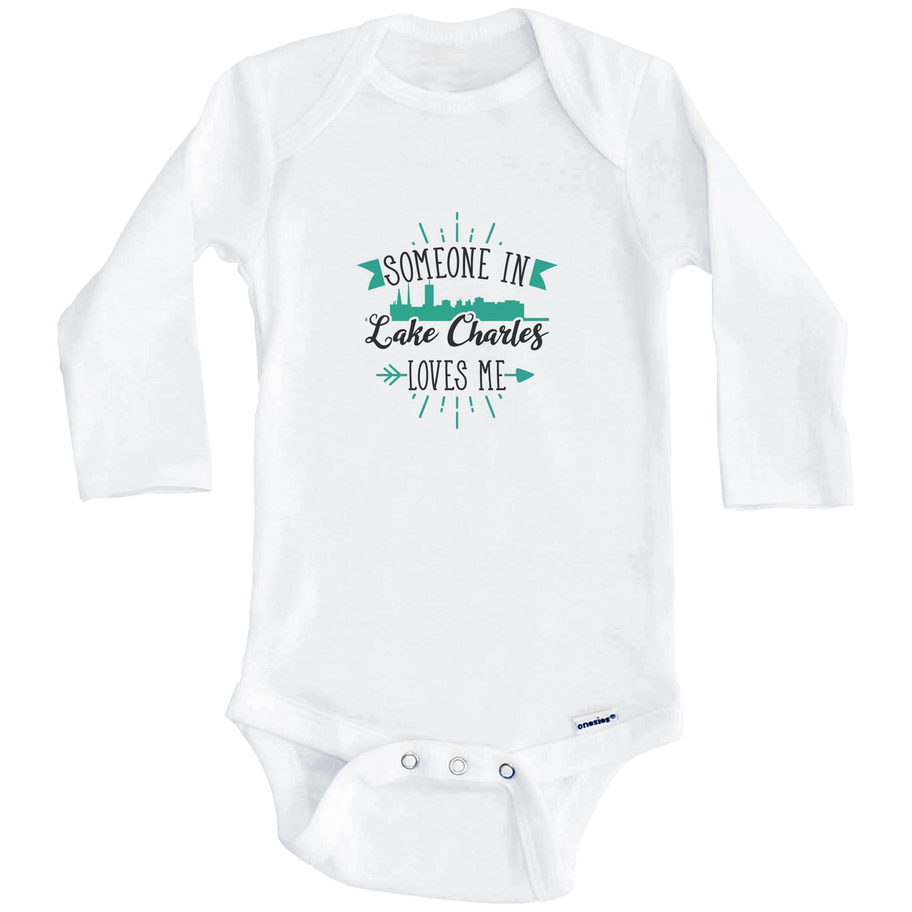 Someone In Lake Charles Loves Me Lake Charles LA Skyline One Piece Baby Bodysuit (Long Sleeve), 6-9 Months White