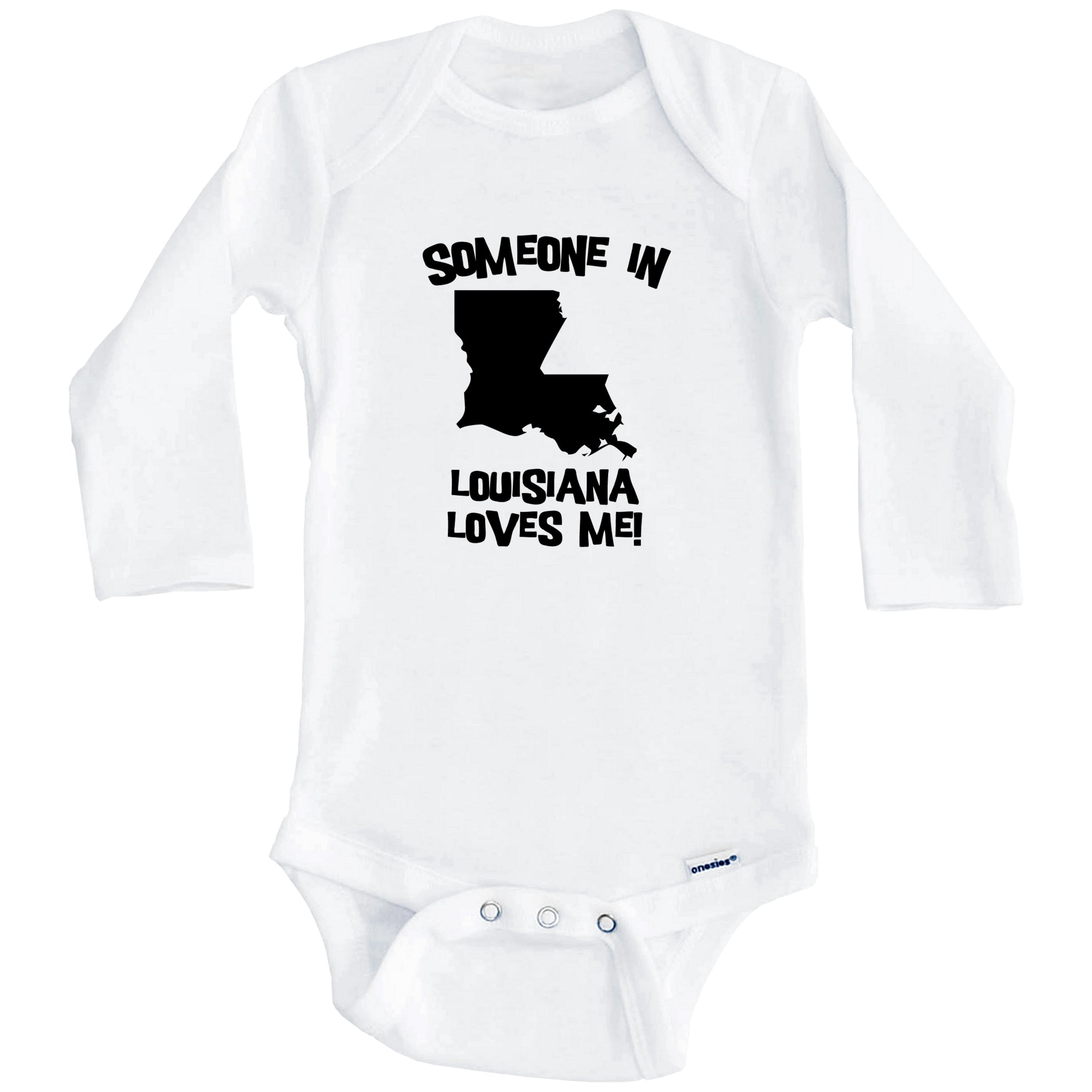 Someone In Louisiana Loves Me State Silhouette Cute One Piece Baby Bodysuit - One Piece Baby Bodysuit (Long Sleeve), 3-6 Months White