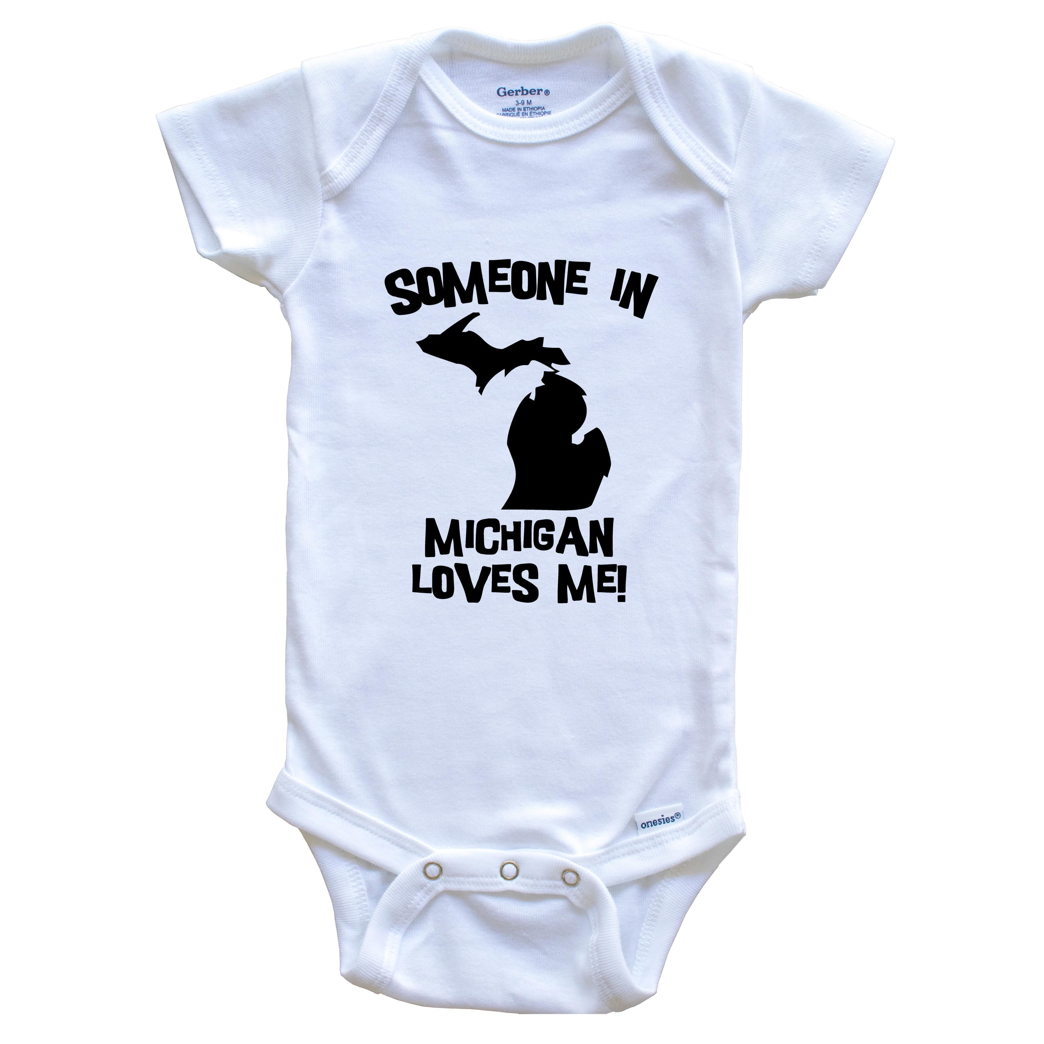 Someone In Michigan Loves Me State Silhouette Cute Baby Bodysuit - One Piece Baby Bodysuit, 0-3 Months White
