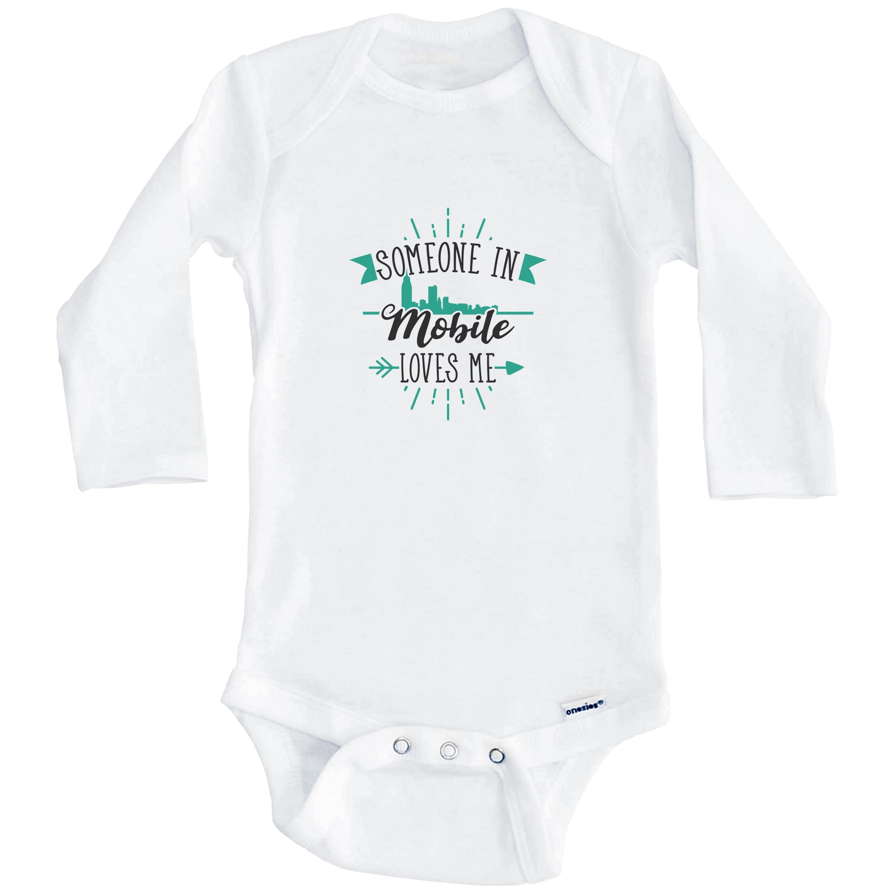 Someone In Mobile Loves Me Mobile AL Skyline One Piece Baby Bodysuit (Long Sleeve), 3-6 Months White