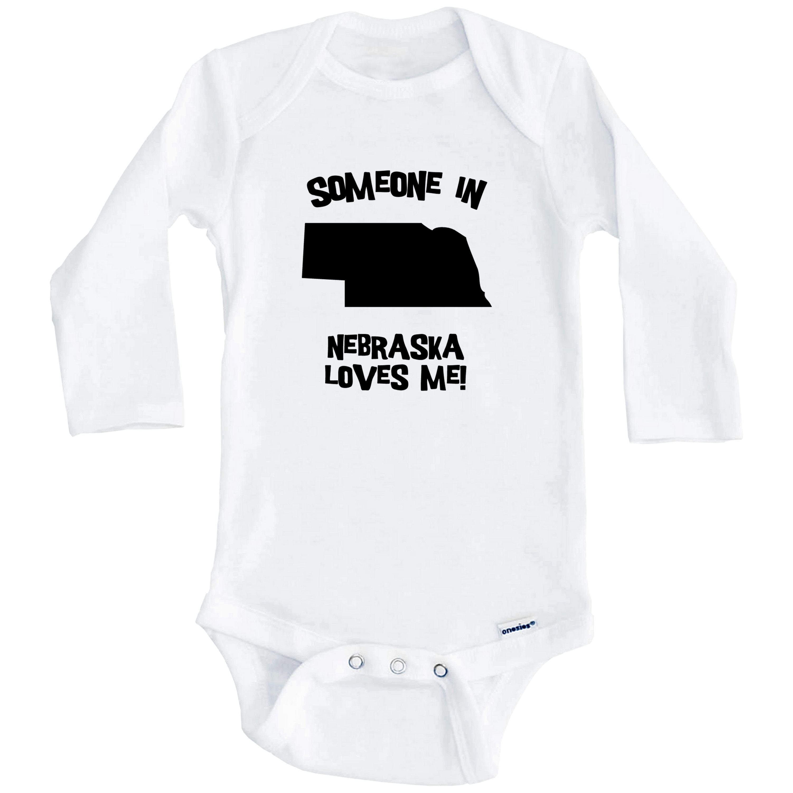 Someone In Nebraska Loves Me State Silhouette Cute One Piece Baby Bodysuit - One Piece Baby Bodysuit (Long Sleeve), 0-3 Months White