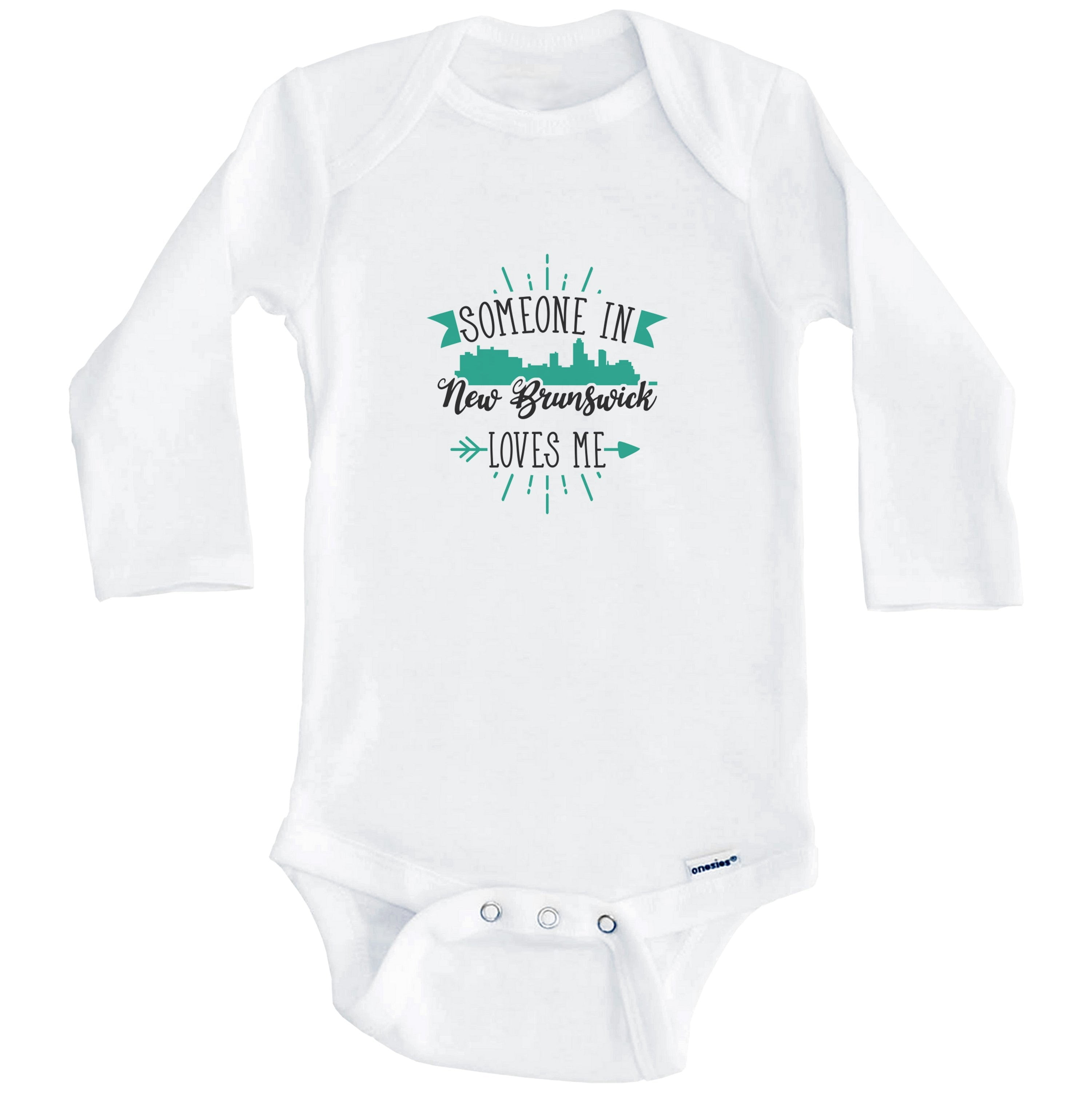 Someone In New Brunswick Loves Me New Brunswick NJ Skyline One Piece Baby Bodysuit (Long Sleeve), 3-6 Months White