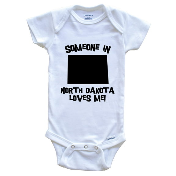 Someone In North Dakota Loves Me State Silhouette Cute Baby Bodysuit - One Piece Baby Bodysuit, 3-6 Months White