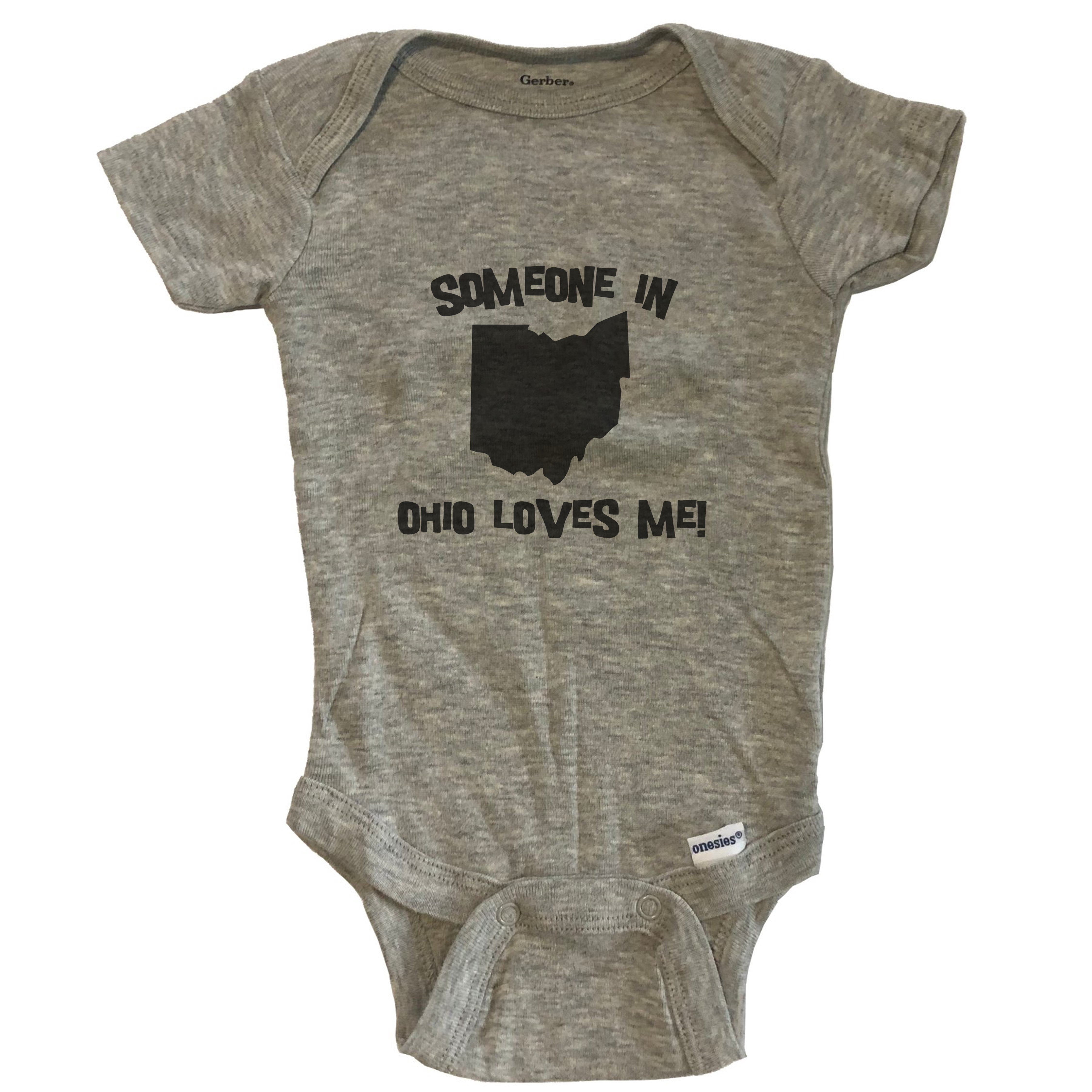 Someone In Ohio Loves Me State Silhouette Cute Baby Bodysuit - One Piece Baby Bodysuit - Grey