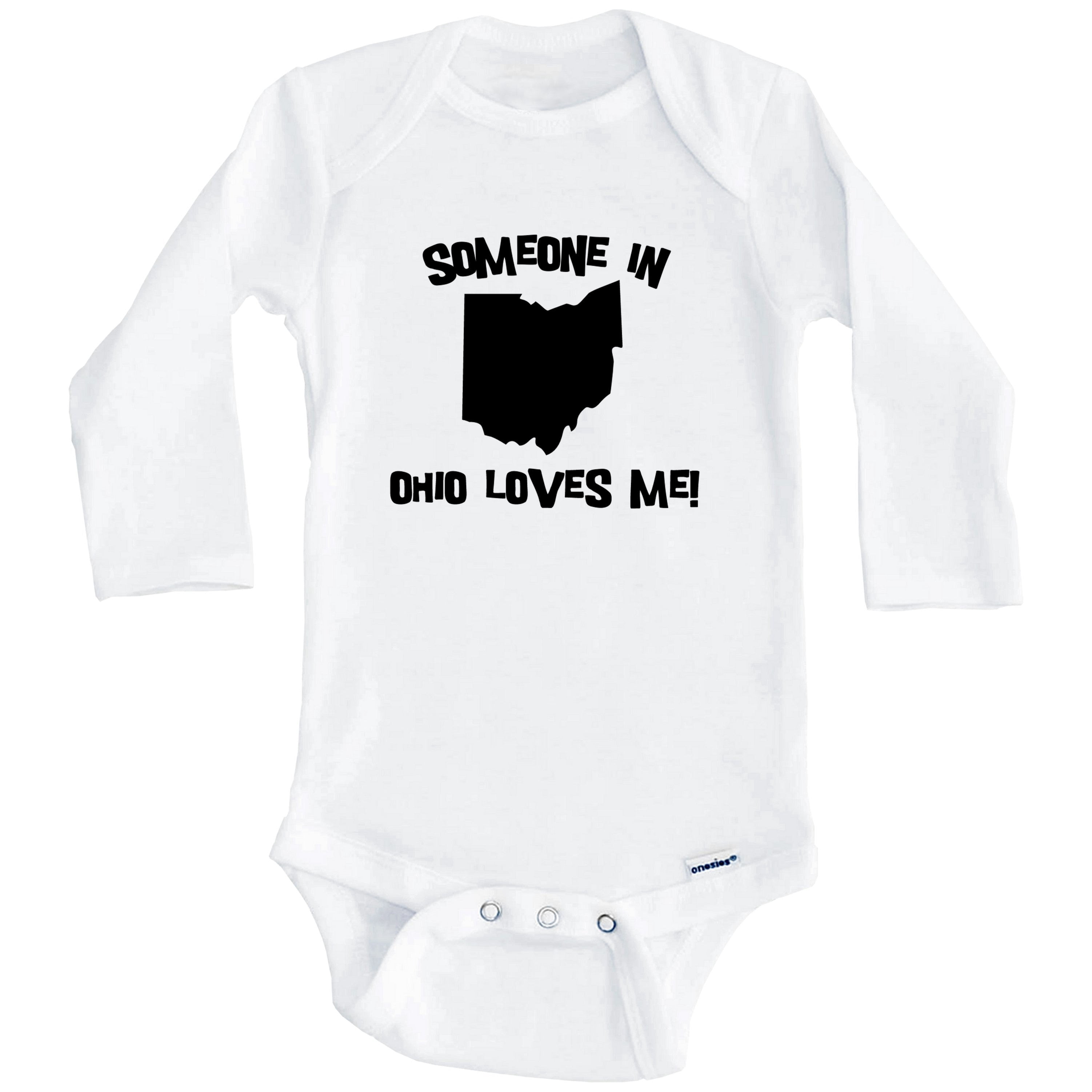 Someone In Ohio Loves Me State Silhouette Cute One Piece Baby Bodysuit - One Piece Baby Bodysuit (Long Sleeve), 0-3 Months White