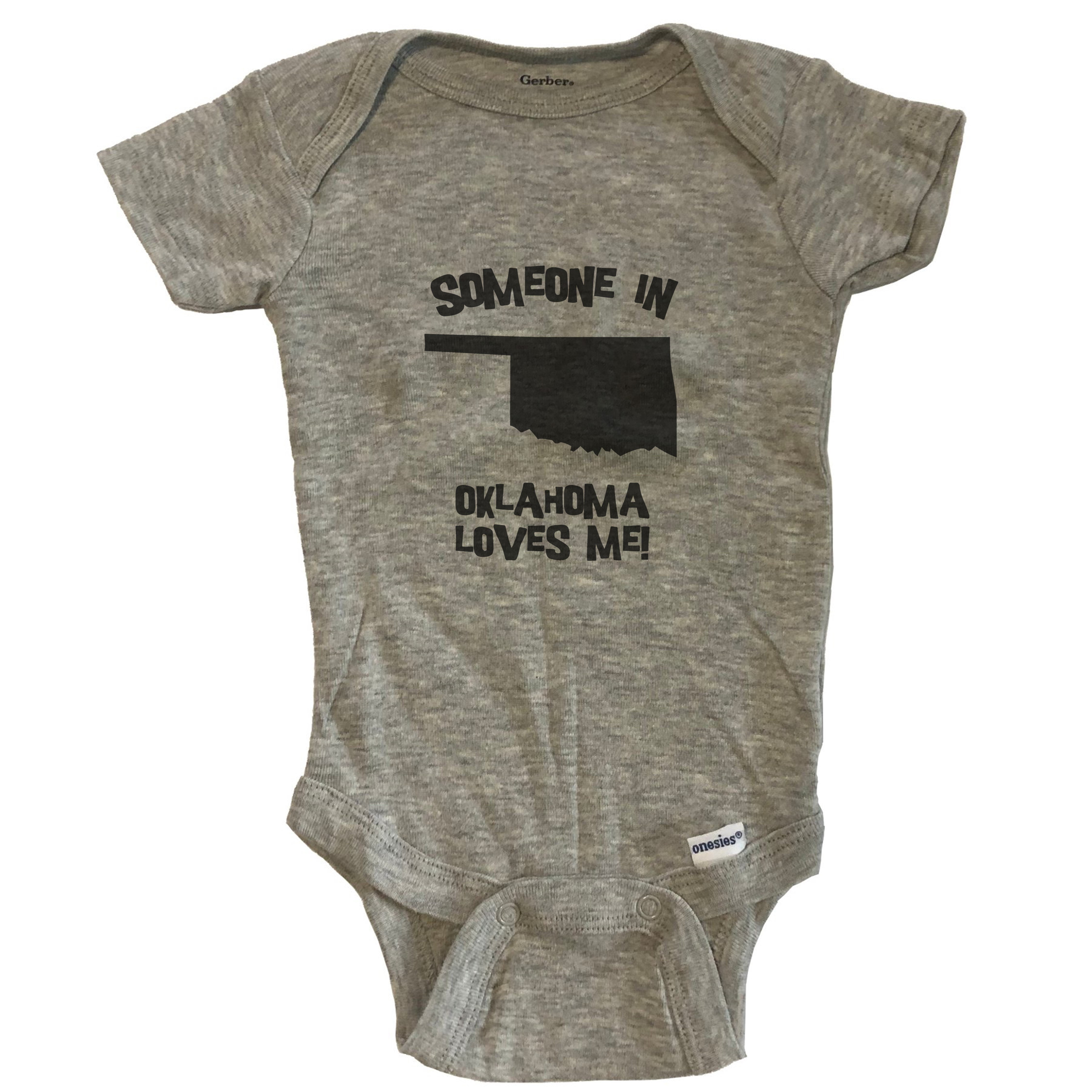 Someone In Oklahoma Loves Me State Silhouette Cute Baby Bodysuit - One Piece Baby Bodysuit - Grey