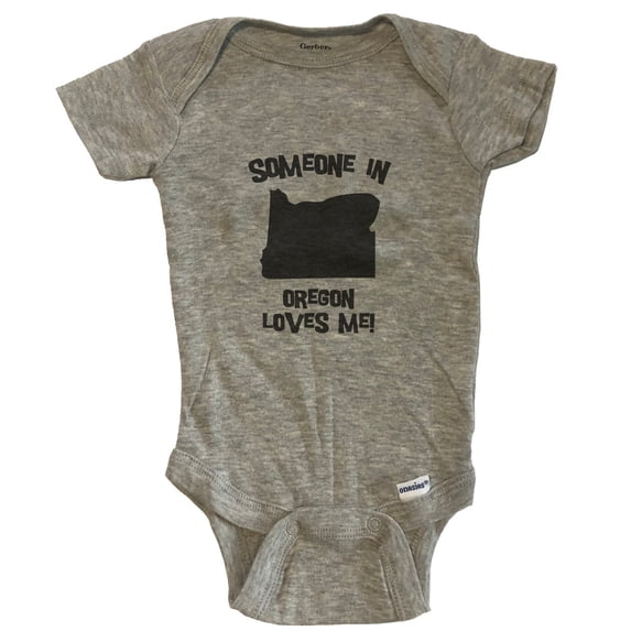 Someone In Oregon Loves Me State Silhouette Cute Baby Bodysuit - One Piece Baby Bodysuit - Grey