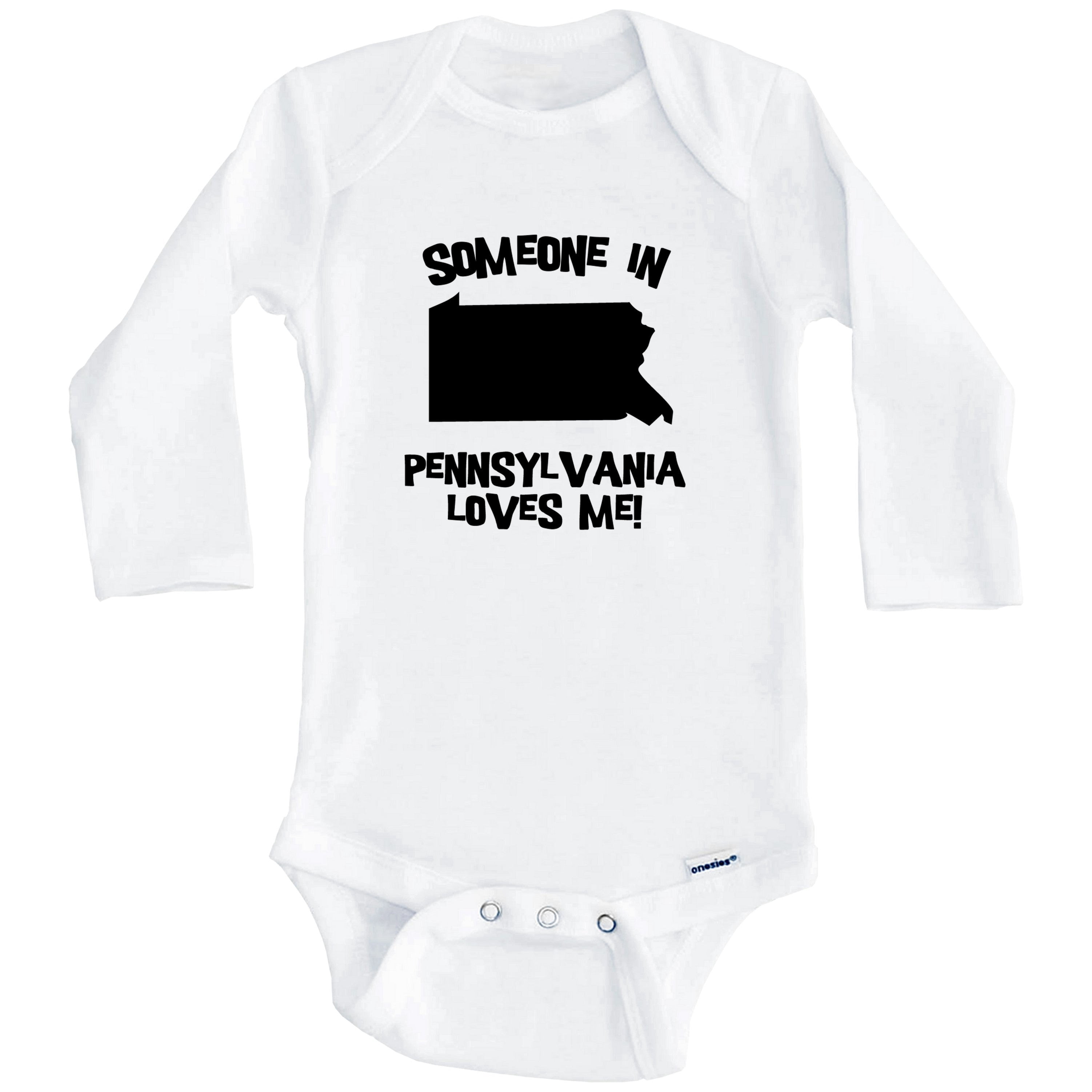 Someone In Pennsylvania Loves Me State Silhouette Cute One Piece Baby Bodysuit - One Piece Baby Bodysuit (Long Sleeve), 0-3 Months White