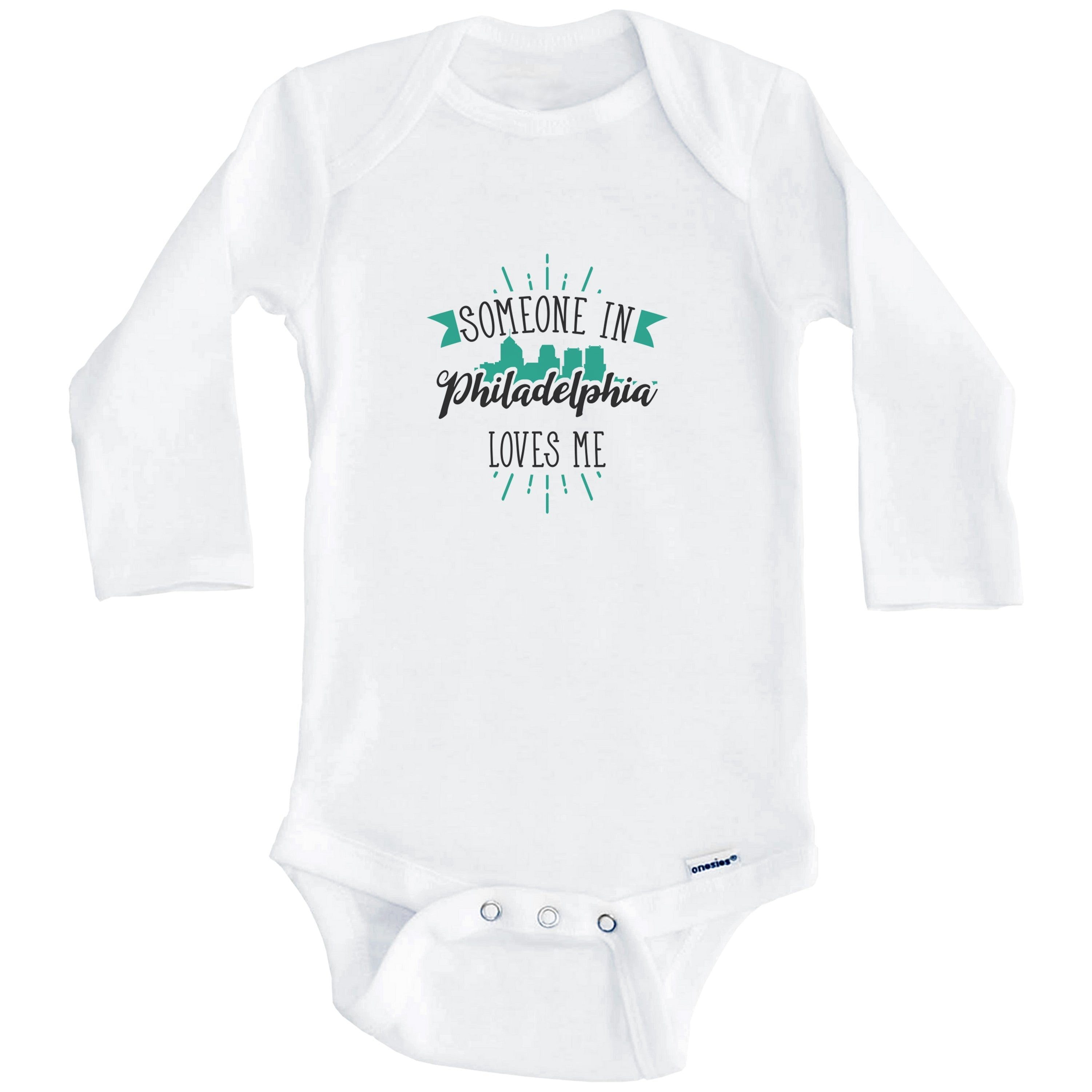 Someone In Philadelphia Loves Me Philadelphia PA Skyline One Piece Baby Bodysuit (Long Sleeve), 3-6 Months White