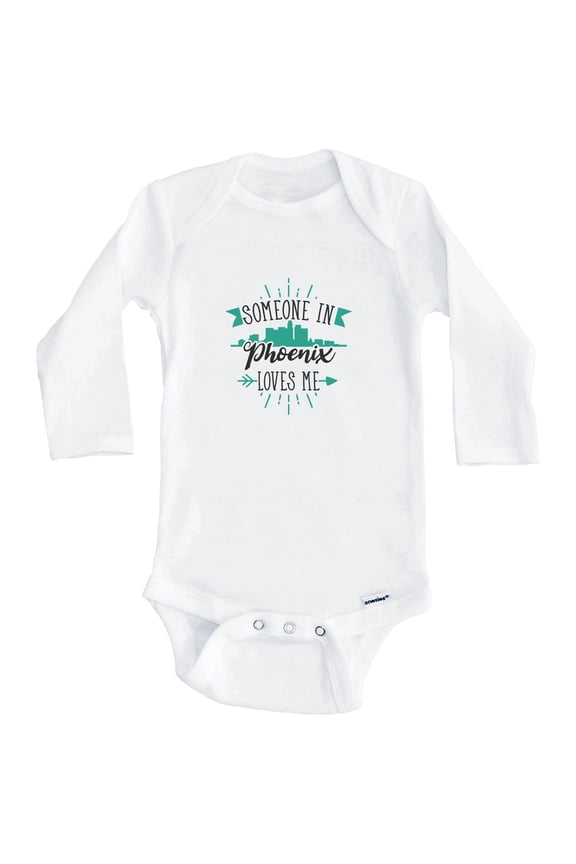 Someone In Phoenix Loves Me Phoenix AZ Skyline One Piece Baby Bodysuit (Long Sleeve), 3-6 Months White
