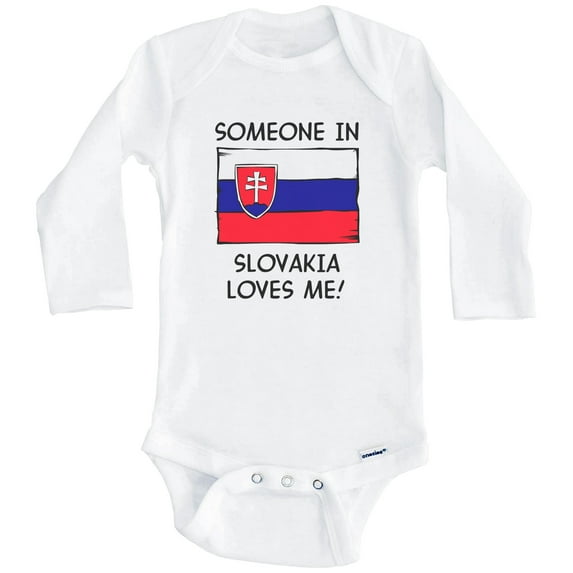 Someone In Slovakia Loves Me Slovakian Flag One Piece Baby Bodysuit (Long Sleeve), 6-9 Months White