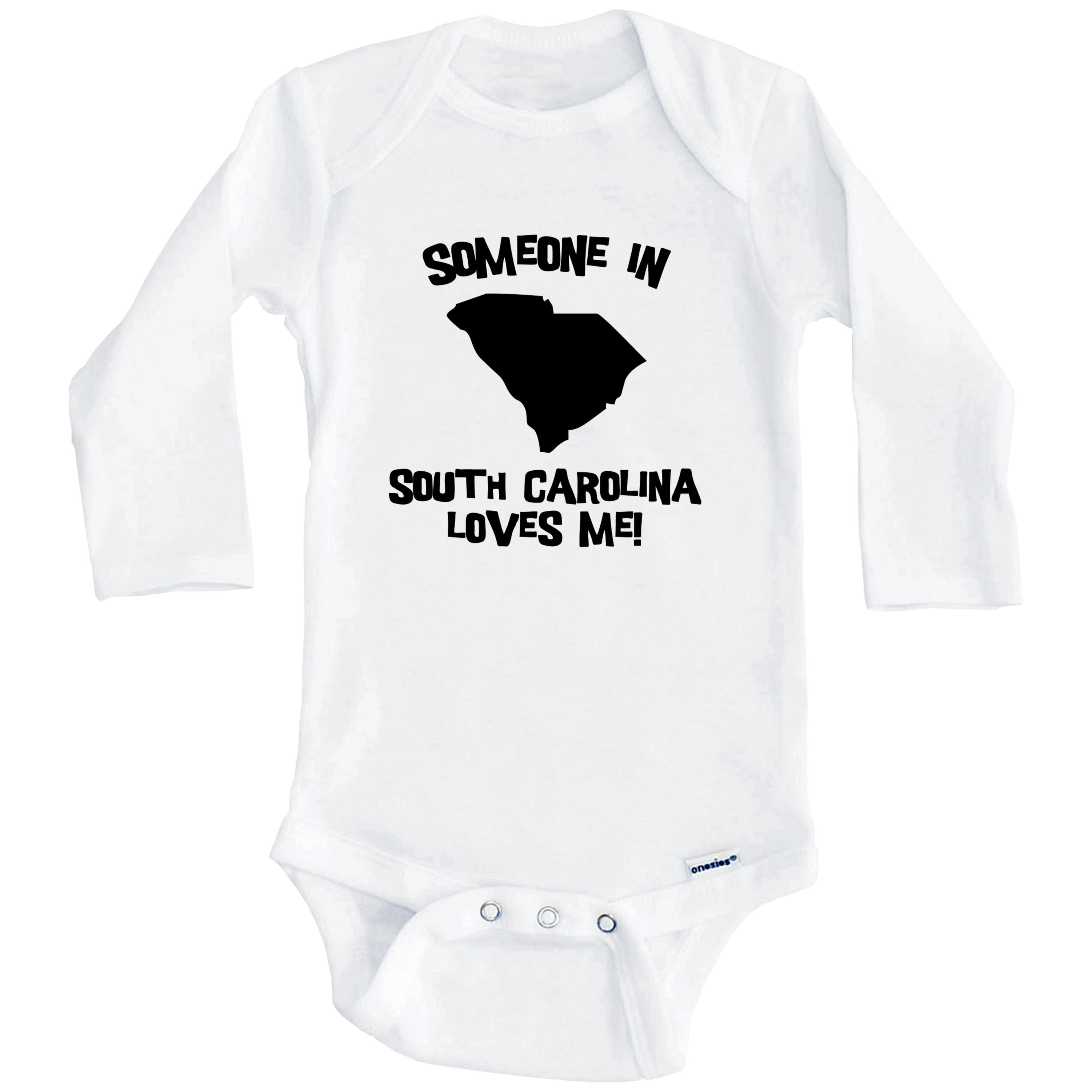 Someone In South Carolina Loves Me State Silhouette Cute One Piece Baby Bodysuit - One Piece Baby Bodysuit (Long Sleeve), 0-3 Months White