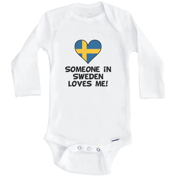 Someone In Sweden Loves Me Swedish Flag Heart One Piece Baby Bodysuit (Long Sleeve), 0-3 Months White