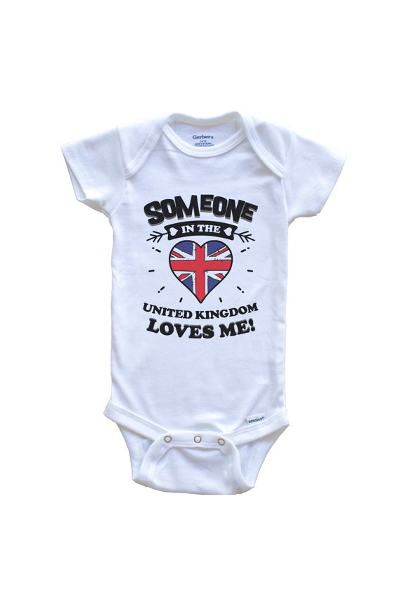 Someone In the United Kingdom Loves Me British Flag Heart Baby Bodysuit