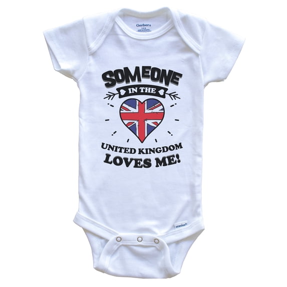 Someone In the United Kingdom Loves Me British Flag Heart Baby Bodysuit