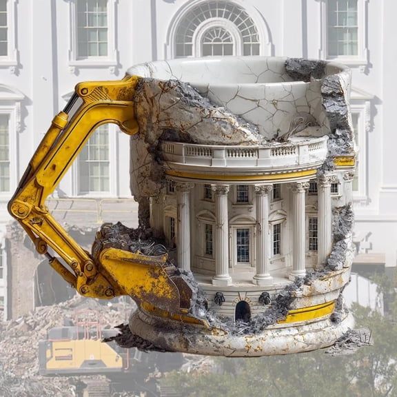 Someone Lied Demolition Mug, 3D Building Print Excavator Shape, Demolition, East Wing Ceramic Coffee Mug, Funny Tea Mugs Milk Cup with Handle Sarcastic Coffee Cup Home Decor (1 Pc)