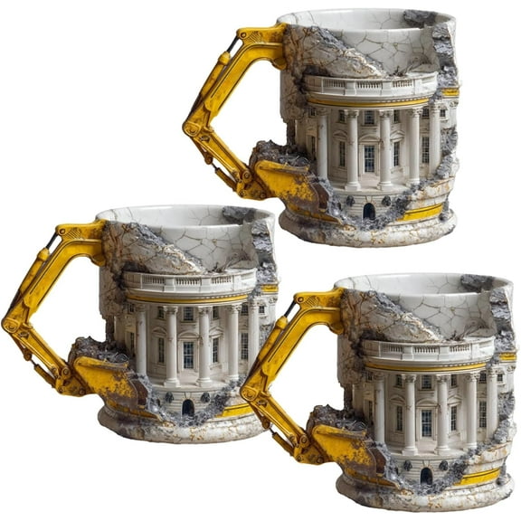 Someone Lied Demolition Mug, 3D Excavator Shape Ceramic Coffee Cup with Handle, Funny Construction Themed Novelty Gift for Office Home Daily Use(3Pcs)