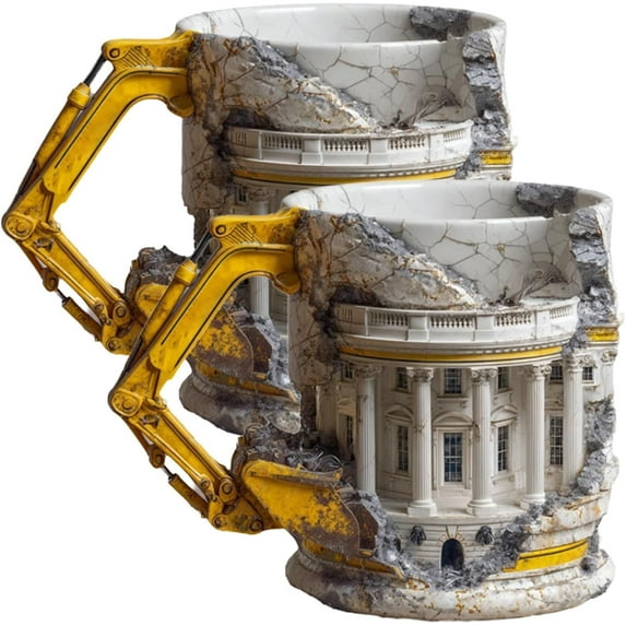 Someone Lied Demolition Mug, 3D Excavator Shape Ceramic Coffee Cup with Handle, Funny Construction Themed Novelty Gifts for Office Home Daily Use(2Pcs)