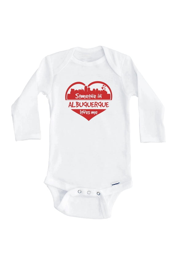 Someone in Albuquerque Loves Me Albuquerque New Mexico Skyline Heart One Piece Baby Bodysuit (Long Sleeve), 6-9 Months White