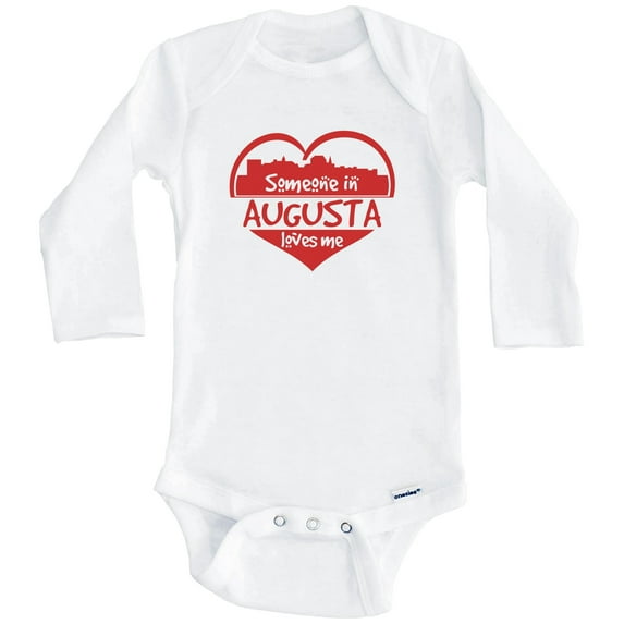 Someone in Augusta Loves Me Augusta Maine Skyline Heart One Piece Baby Bodysuit (Long Sleeve), 6-9 Months White