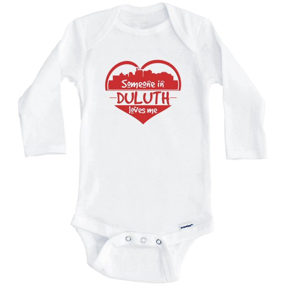 Someone in Duluth Loves Me Duluth Minnesota Skyline Heart One Piece Baby Bodysuit (Long Sleeve), 0-3 Months White