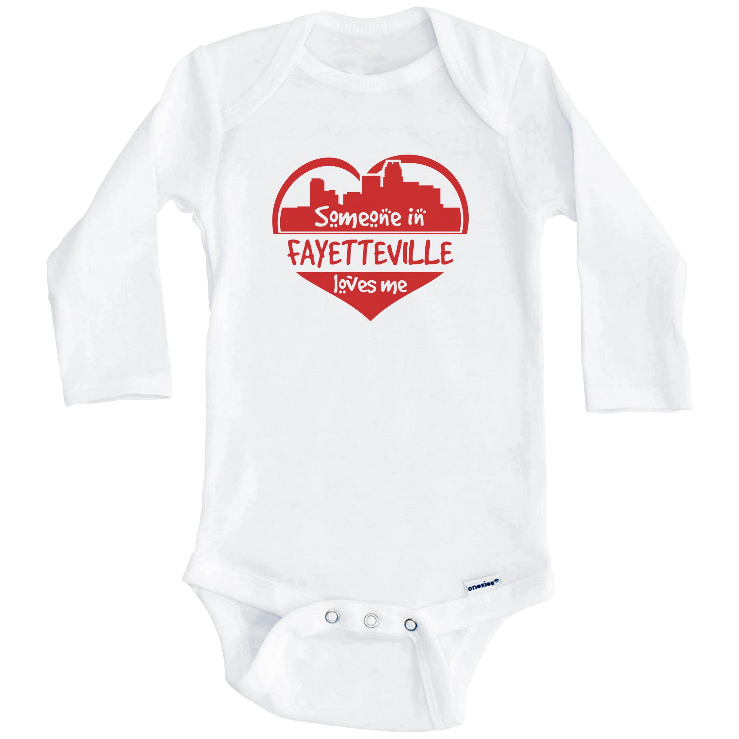 Someone in Fayetteville Loves Me Fayetteville North Carolina Skyline Heart One Piece Baby Bodysuit (Long Sleeve), 0-3 Months White