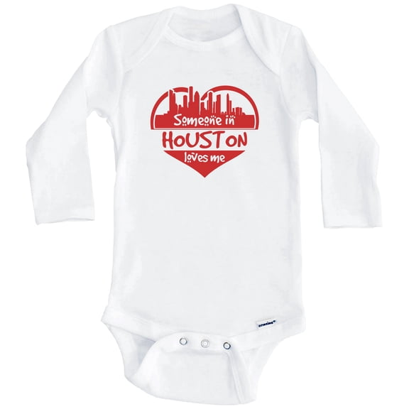 Someone in Houston Loves Me Houston Texas Skyline Heart One Piece Baby Bodysuit (Long Sleeve), 3-6 Months White