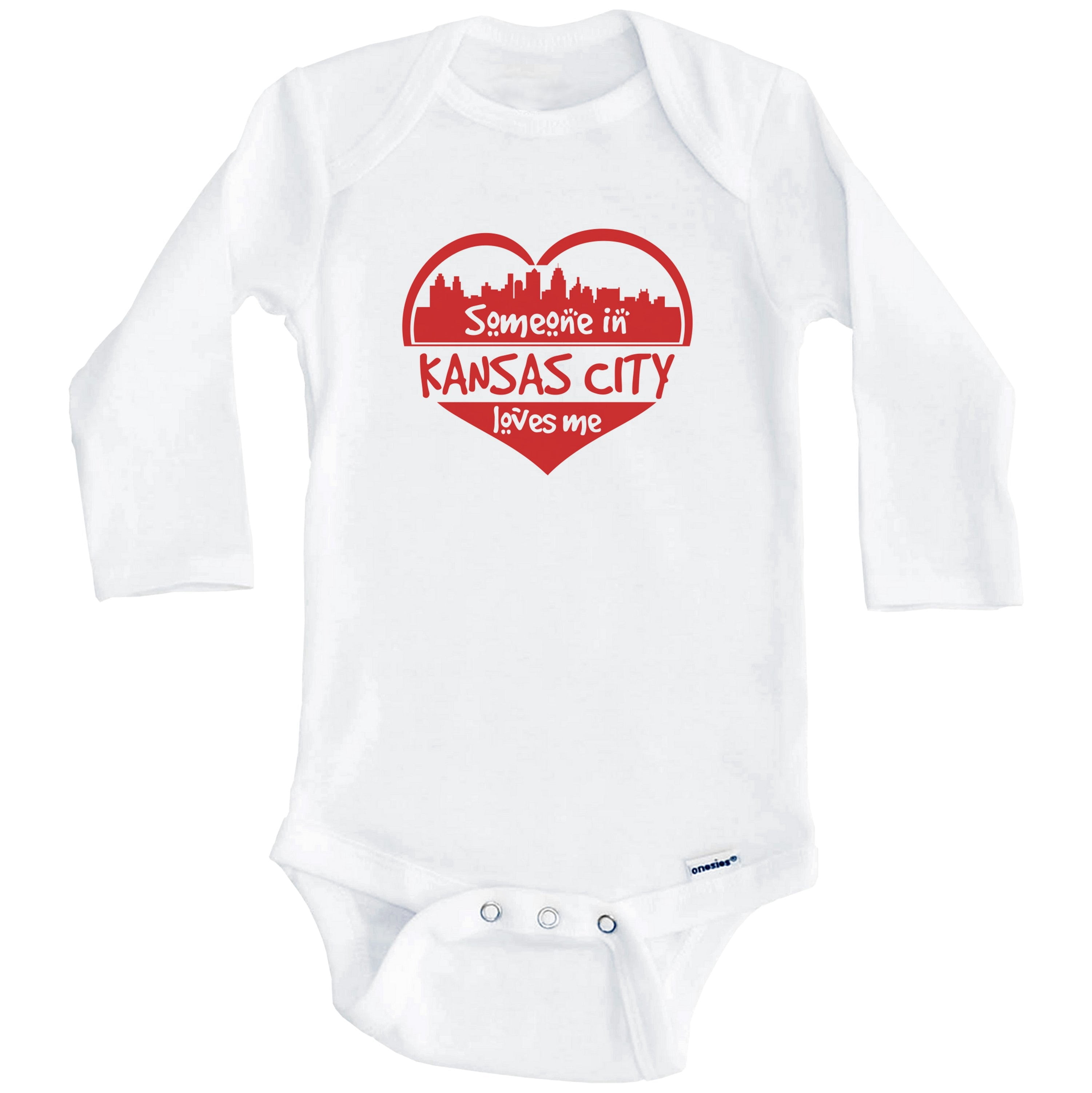 Someone in Kansas City Loves Me Kansas City Kansas Skyline Heart One Piece Baby Bodysuit (Long Sleeve), 0-3 Months White