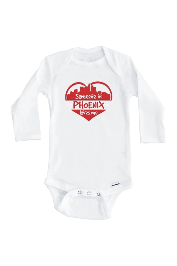 Someone in Phoenix Loves Me Phoenix Arizona Skyline Heart One Piece Baby Bodysuit (Long Sleeve), 3-6 Months White