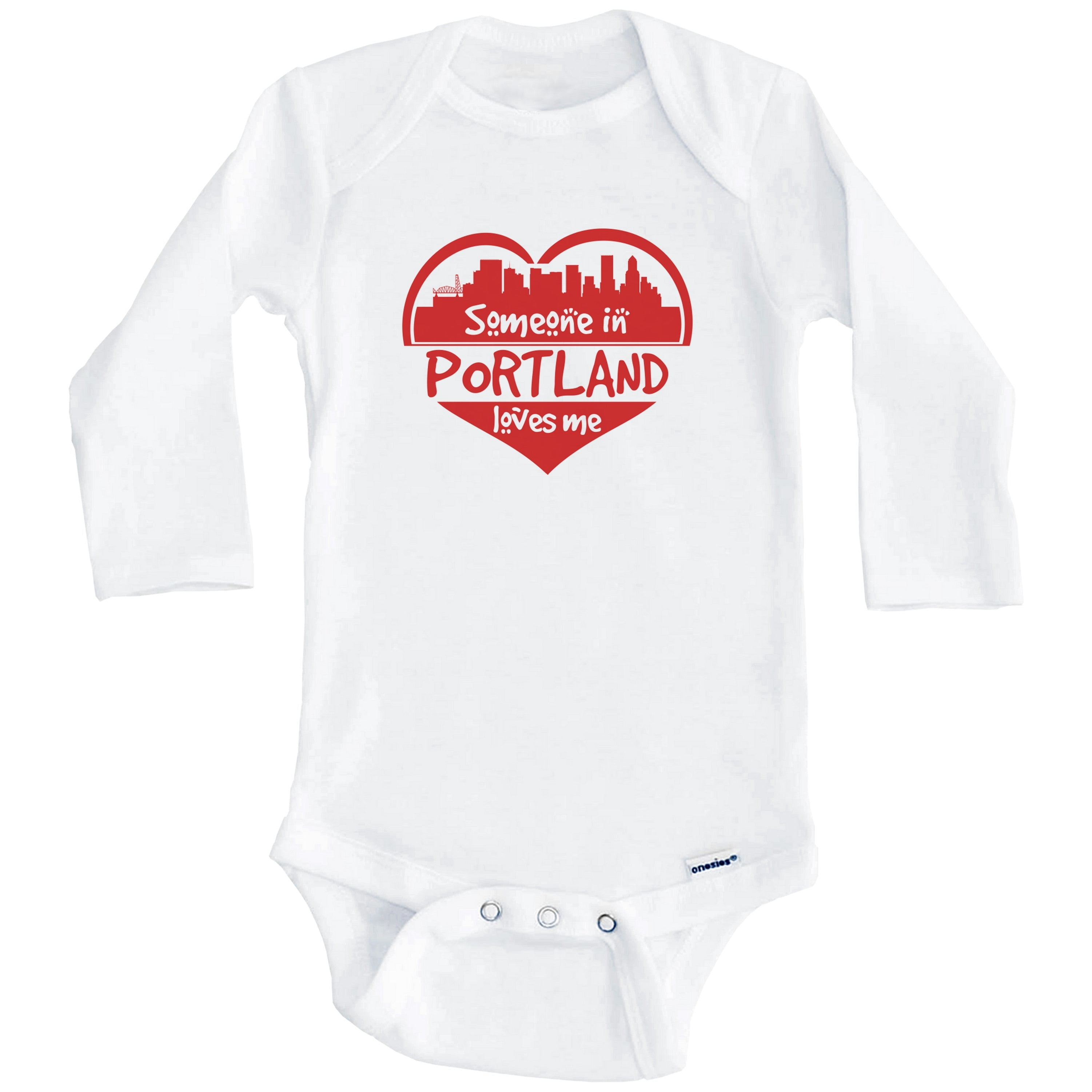 Someone in Portland Loves Me Portland Oregon Skyline Heart One Piece Baby Bodysuit (Long Sleeve), 0-3 Months White